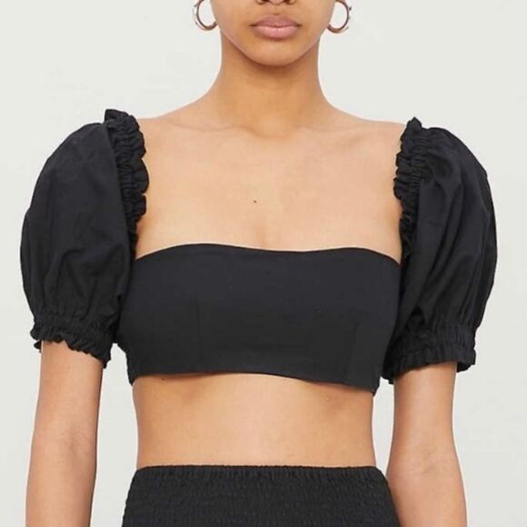 WeWoreWhat x Onia Coco Puff-Sleeve Crop Top Cropped Shirt Black Size Medium - Picture 1 of 14